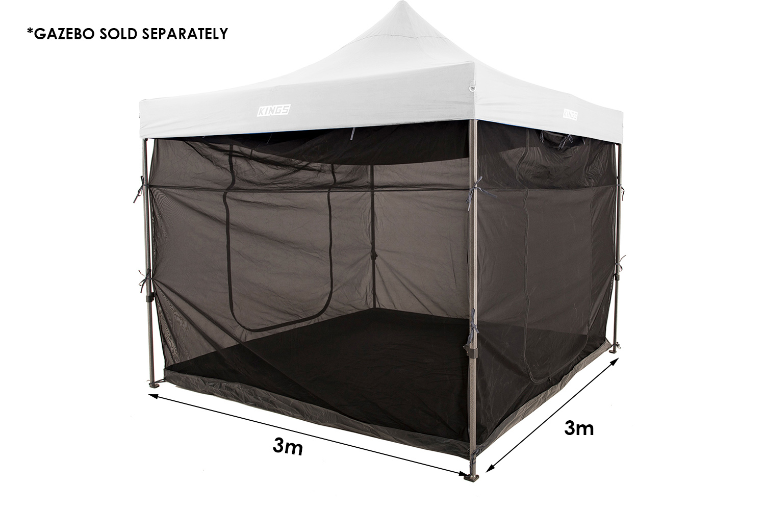 Kings 3x3m Gazebo Mosquito Net | Mozzie & Midgee Proof | Fits Kings 3x3m & 6x3m Gazebos